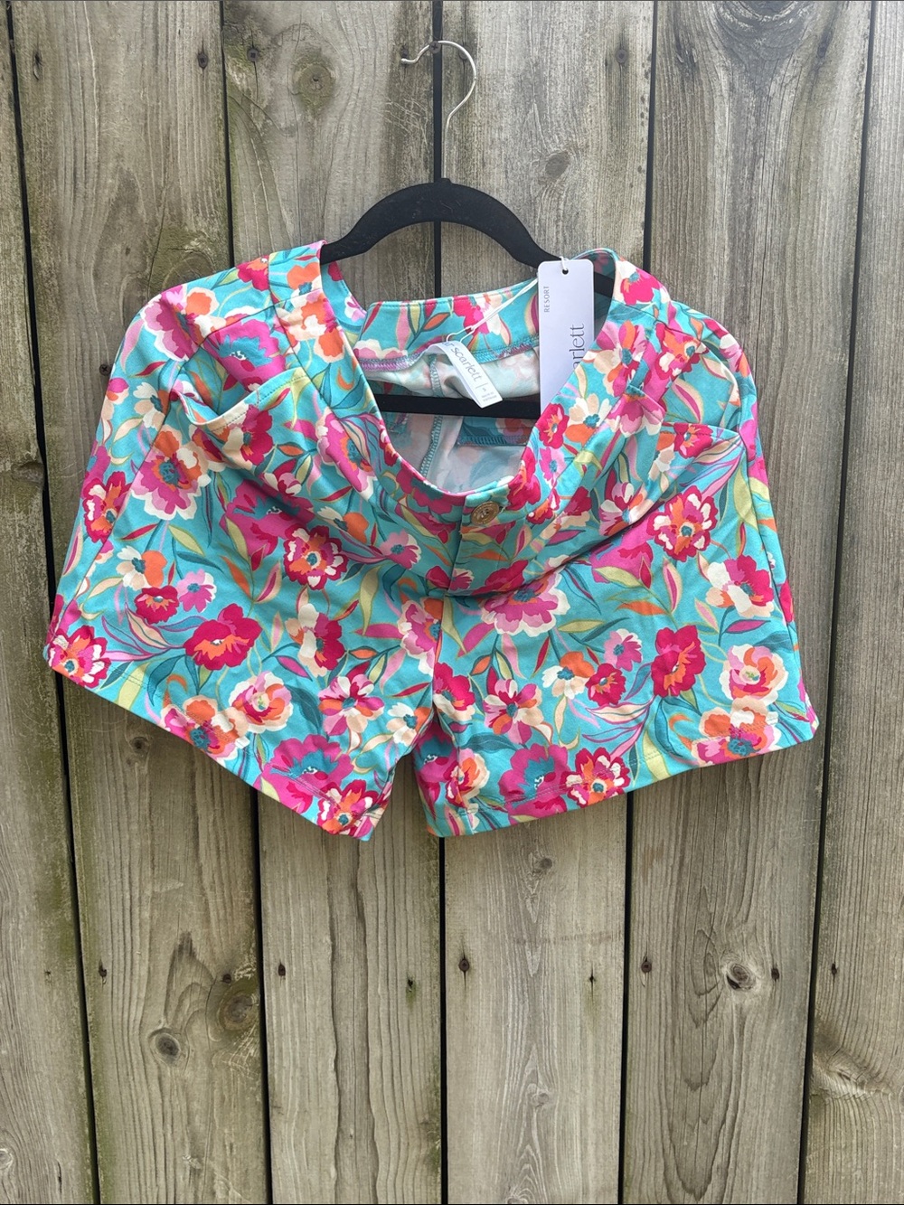 Scarlett Floral Shorts — Turquoise with Pink & Coral Blooms